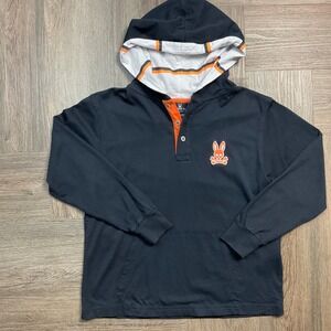 Psycho Bunny Hoodie Boys Medium 10/12 Black Orange Long Sleeve Rugby Shirt Retro